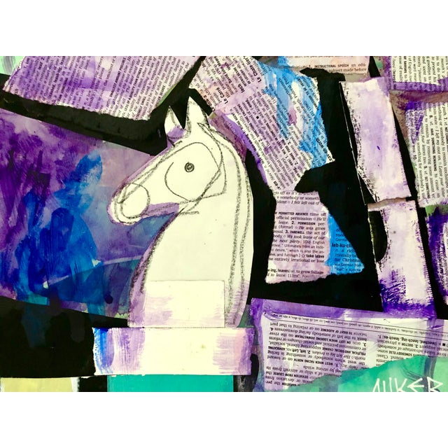 Contemporary Contemporary Mixed Media Painting by CL Auker, White Knight With Blue and Purple For Sale - Image 3 of 7