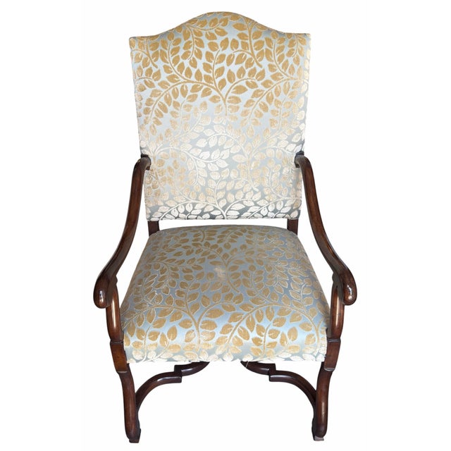 Spanish Pair of Michael Taylor Scalamandre Cut Velvet Upholstered Armchairs For Sale - Image 3 of 7