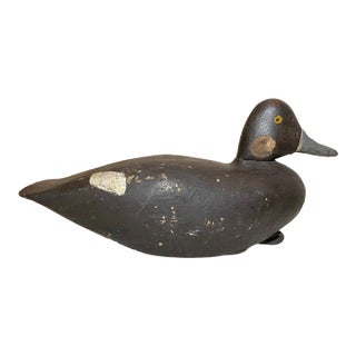 Antique Hand Carved Wood Folk Art MSH Bluebill Drake Duck Decoy Bird Sculpture For Sale