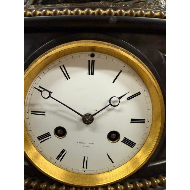 Raingo Freres Bronze and Slate French Louis XV Style Figural Mantel Clock For Sale - Image 11 of 12