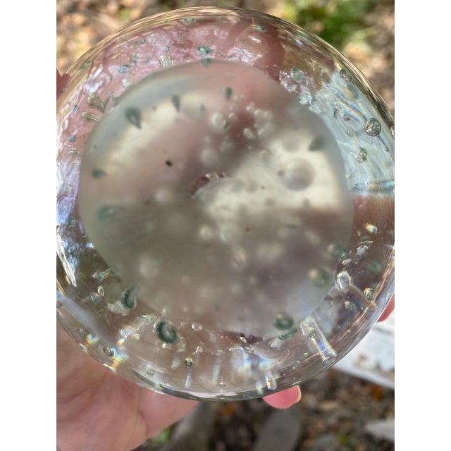 Glass Italian Murano Internal Bubble Spherical Paper Weight, Clear Glass For Sale - Image 7 of 9