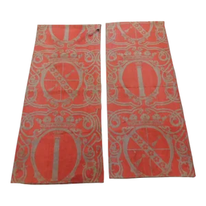 Monumental Red and Grey Woven Heavy Cotton Textiles or Portieres - Set of 2