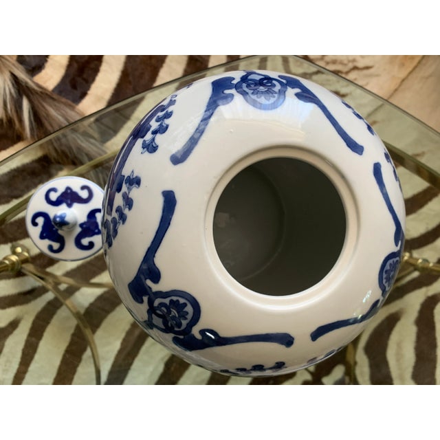 Ceramic Blue and White Hand Painted Chinoiserie Ginger Jar For Sale - Image 7 of 9
