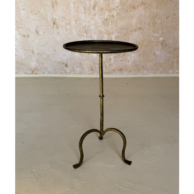 Metal Spanish Hand-Forged Iron Drinks Table With Hammered Top and Gold Patina For Sale - Image 7 of 13