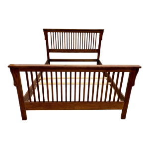 Vintage Queen Size Stickley Style Mission Arts and Crafts Style Oak Bed
