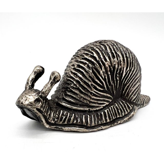 Mid 20th Century Vintage Pewter Silver Toned Snail Salt Shaker — Figural Escargot Design, Mid-Century Whimsical Tableware For Sale - Image 5 of 9