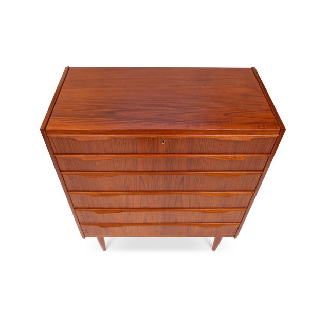 Wood Danish Mid Century Modern Teak Tallboy Dresser 6 Drawer Chest Vintage 1960s For Sale - Image 7 of 7