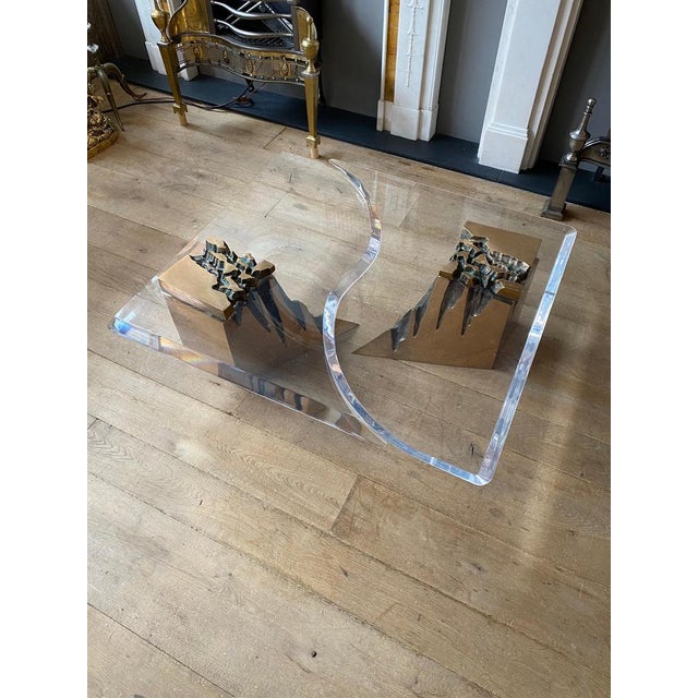 Large Coffee Table in Brass and Acrylic Glass, 1970s, Set of 2 For Sale - Image 16 of 18