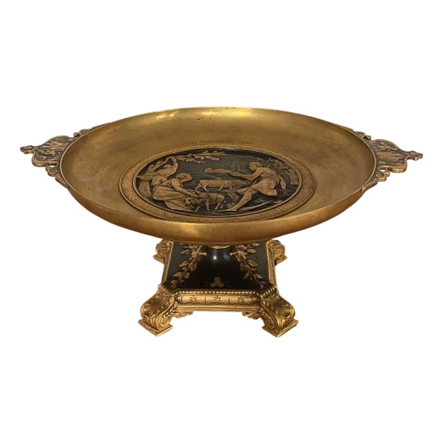 Early 20th Century French Empire-Style Bronze Pedestal Tazza - Signed E. Picault For Sale