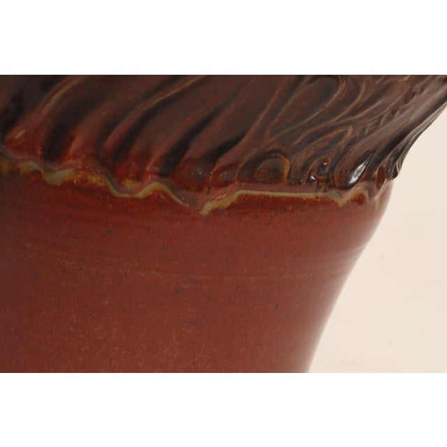 Large Vintage Red, Ochre and Slate Incised Ceramic Planter by Deanna Nichols For Sale - Image 13 of 18