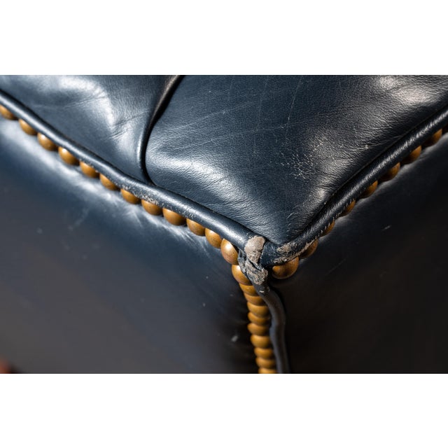 Vintage Tufted Leather Chesterfield Armchair in Blue For Sale - Image 15 of 15