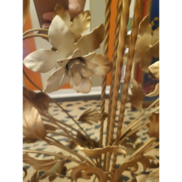 Metal Vintage Tole Arched Regency 2 Door Gold Floral Wall Mirror For Sale - Image 7 of 12