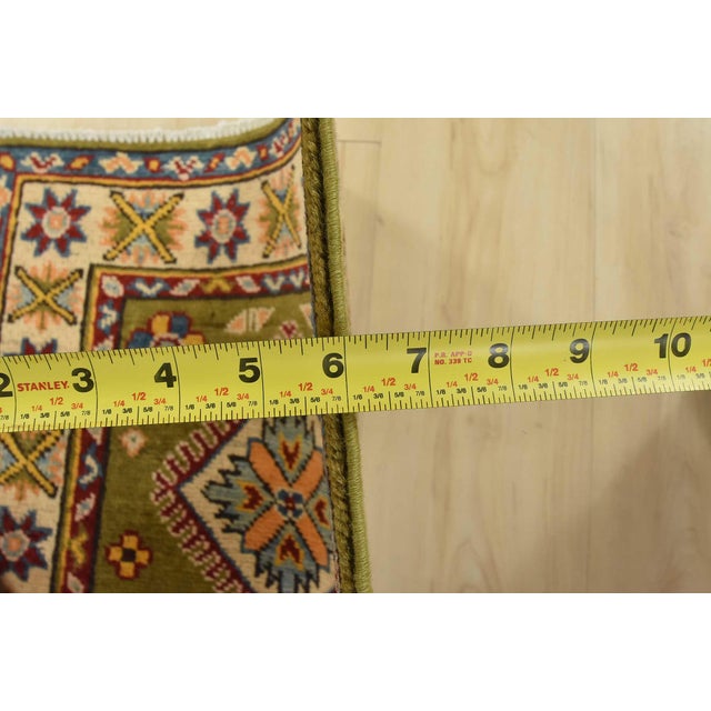 Green Kazak Runner 2’1” X 5’11” Green Wool Tribal Hand-Knotted Oriental Rug For Sale - Image 8 of 10