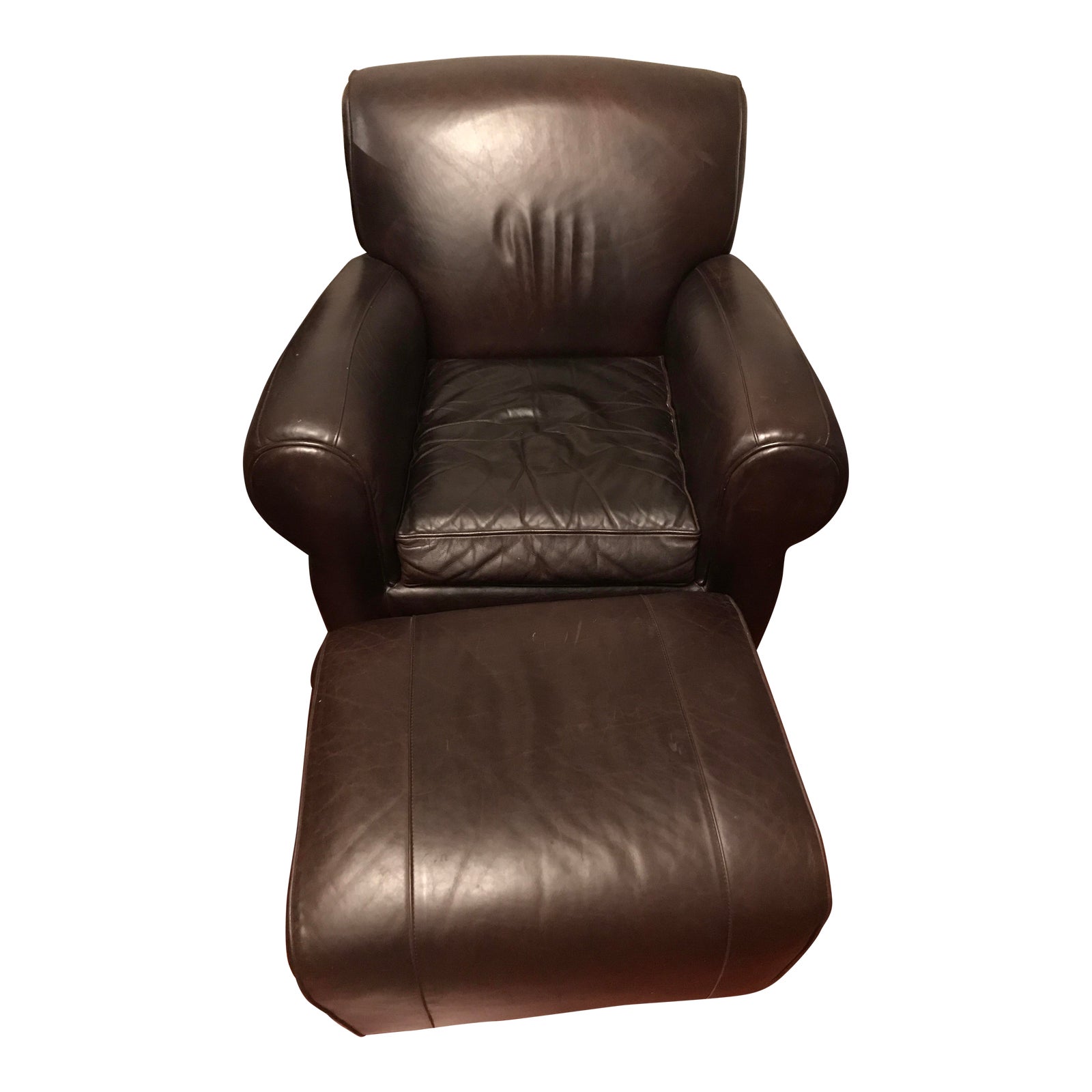 Pottery Barn Manhattan Leather Chair & Ottoman Chairish