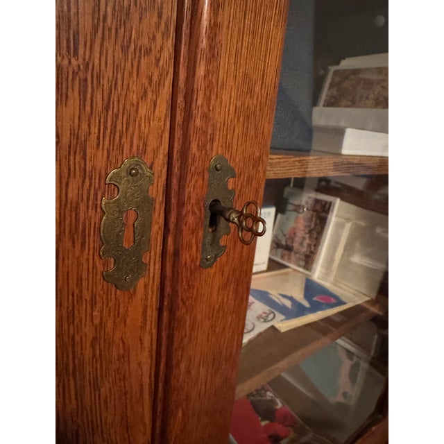 1900-1909 Tiger Oak Rolltop Secretary Cylinder Desk 82” X 36” W Glass Bookshelf For Sale In Lexington, KY - Image 6 of 12