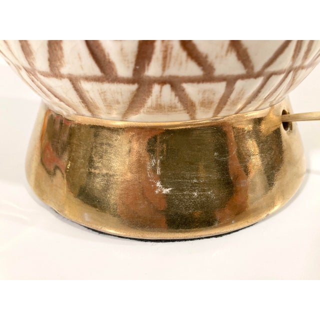 White 1960s Mid-Century Modern Gilt Ceramic Geometric Mosaic Table Lamp For Sale - Image 8 of 10