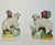 Pair of antique Staffordshire porcelain spill bud vases. Sheep and ram. Bottom markings:'Staffordshire Ware England'