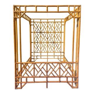 1970s Fabulous Vintage Rattan Bamboo Canopy Bed For Sale