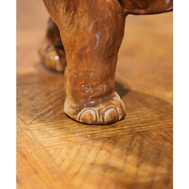 Mid-Century Italian Glazed Ceramic Elephant Sculpture With Raised Trunk For Sale In Dallas - Image 6 of 8