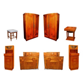 Inlaid Bedroom Furniture by Caspar Hrazdil, 1890s, Set of 8 For Sale
