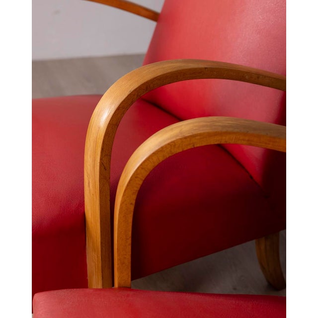 Wood Vintage Italian Armchairs in Red Leather, 1950s, Set of 2 For Sale - Image 7 of 17