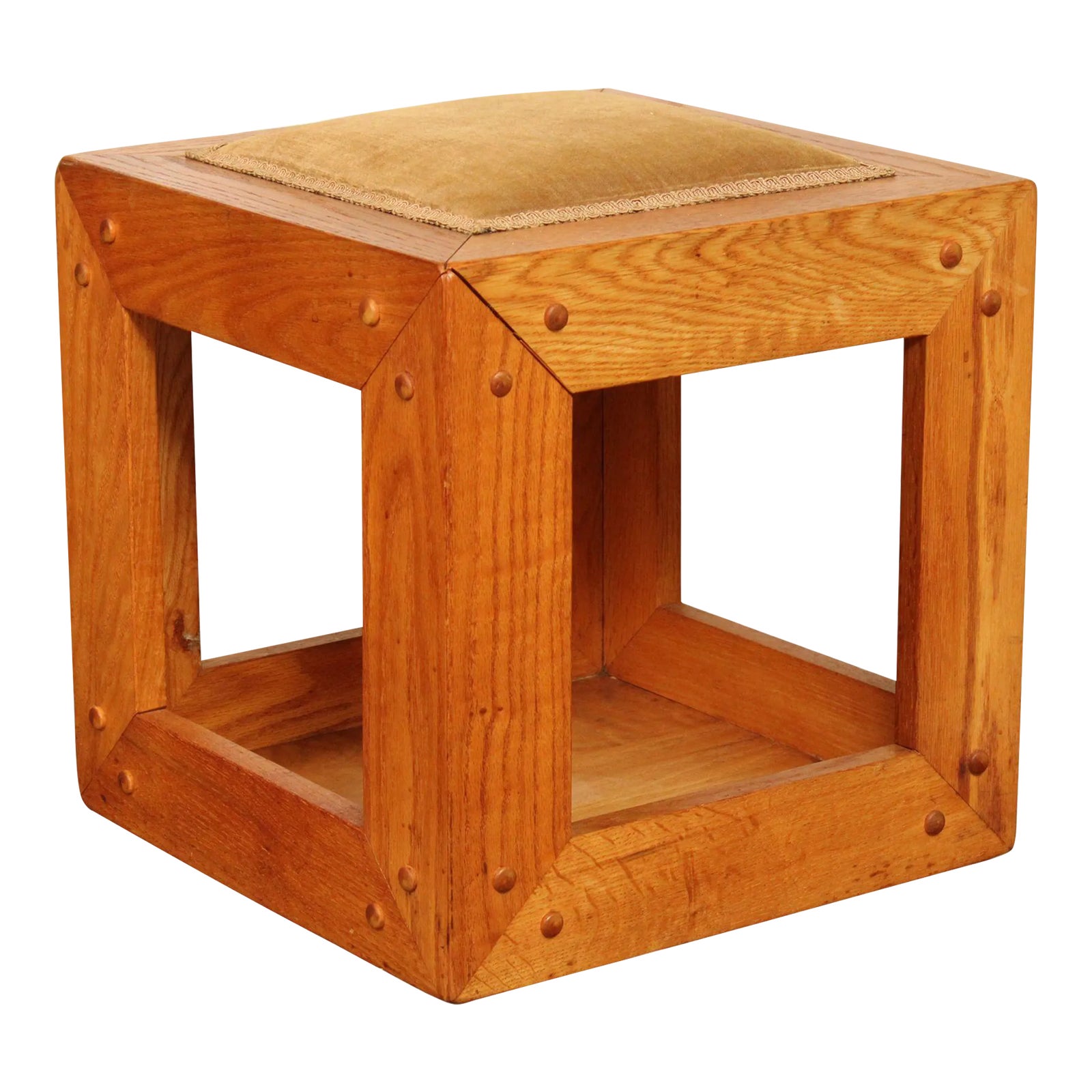 Mid Century Danish Modern Oak Cube Stool | Chairish