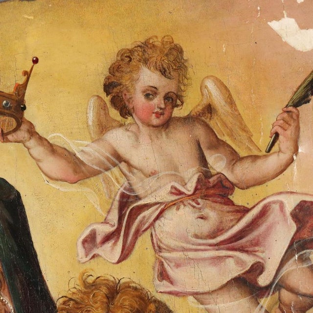 Italian Artist, Madonna Enthroned with Baby Jesus and Angels, Oil Painting on Panel For Sale - Image 6 of 14
