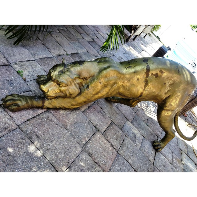 Vintage Hollywood Regency Bronze Rapper Tiger Sculpture For Sale - Image 10 of 12
