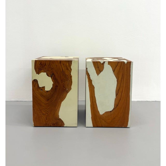 Vintage Burl Wood & Lacquered Parsons Pedestal Tables – Pair For Sale - Image 4 of 8