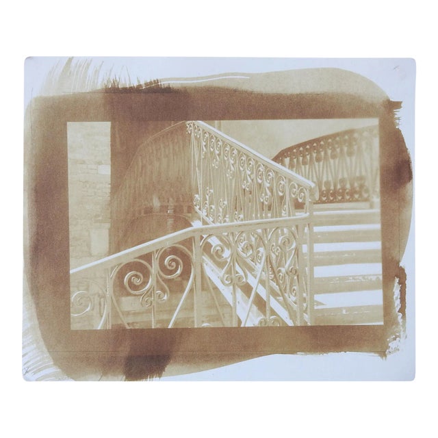 Vintage Cyanotype Architectural Wrought Iron Fence Photograph For Sale