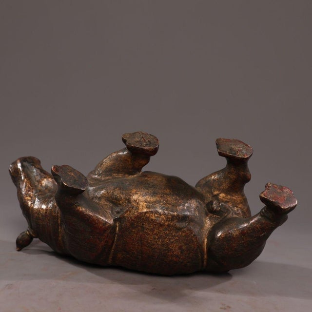 Metal Late 19th Century Gilt Bronze Rhinoceros Statue, 1.53kg For Sale - Image 7 of 10