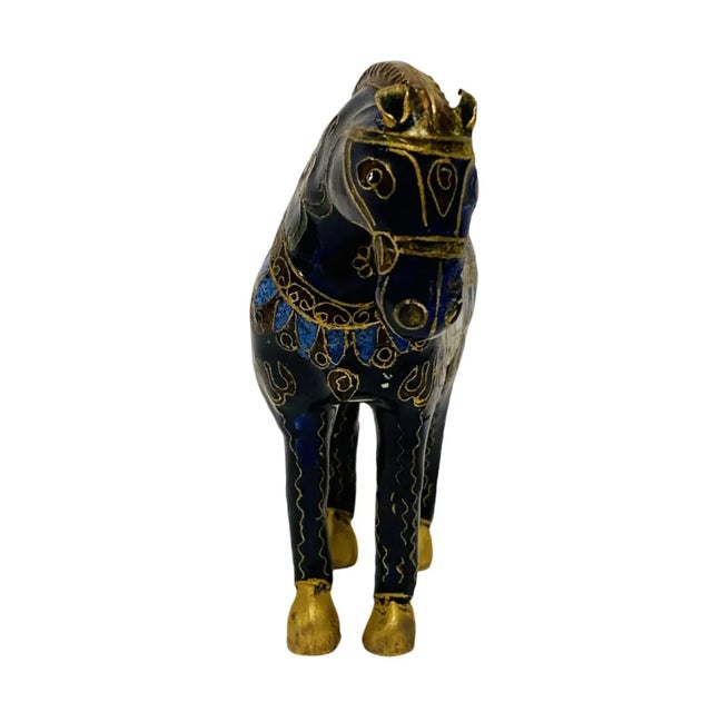 Chinese Vintage Tang Style Cloisonne Metal Tall Horse Sculpture. For Sale - Image 3 of 7