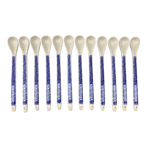 1980s St. Dalfour French Blue and White Ceramic Jam Condiment Spoons - Set of 12