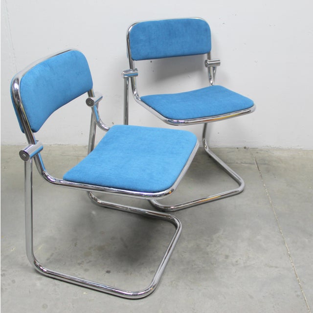 Blue Bauhaus Blue Chrome Chairs, 1970s, Set of 6 For Sale - Image 8 of 10