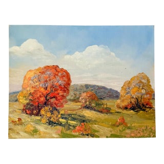 Original Fall Landscape Oil Painting on Board, Signed For Sale