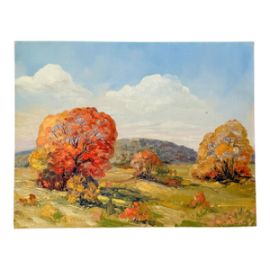 Original Fall Landscape Oil Painting on Board, Signed