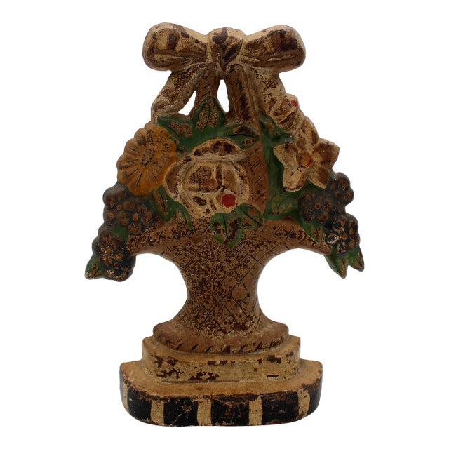 Late 19th Century Basket of Flowers Cast Iron Doorstop For Sale