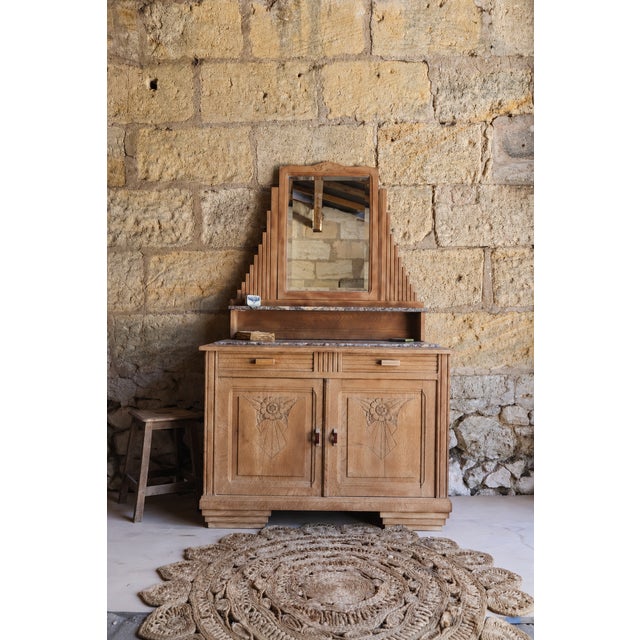 Art Deco Oak Sideboard with Beveled Mirror and Purple Marble Top, 1920s For Sale - Image 10 of 10