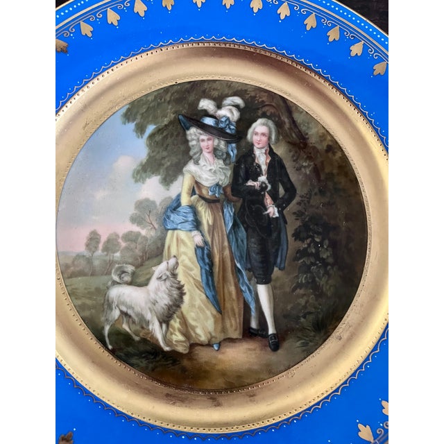 Blue 19th Century Royal Vienna Style "The Morning Walk" Cobalt and Gold Gilt 10.5" Cabinet Plate For Sale - Image 8 of 8