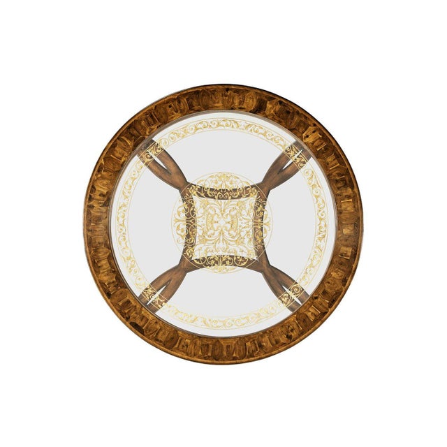 Traditional Traditional Round Coffee Table with Glass Inset For Sale - Image 3 of 7