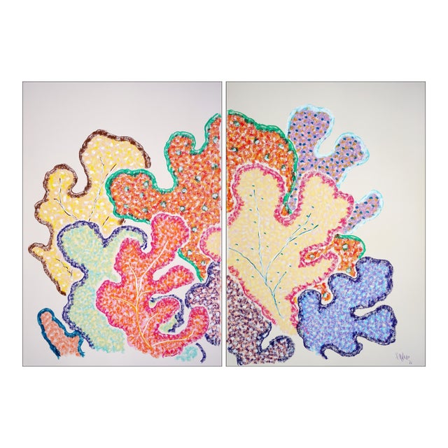 2026, Illustration Style Marien Diptych, Vivid Coral Beings, Colorful Seascape on Paper by Romina Milano For Sale