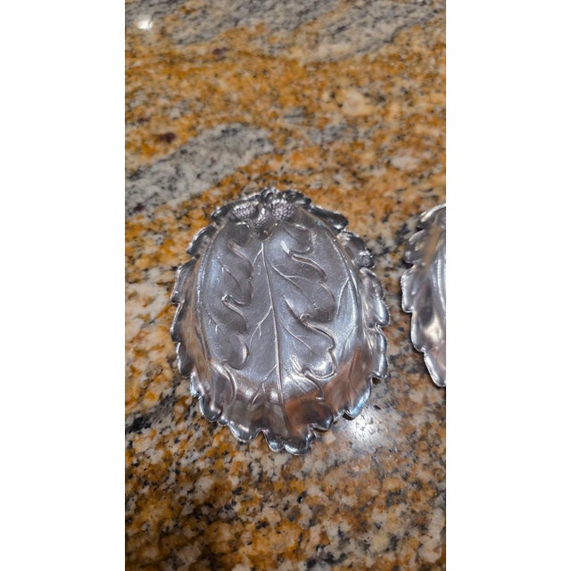 Silver Set of 4 Vintage Silver-Plated Botanical Oak Leaf & Acorn Catchall Dishes For Sale - Image 8 of 8