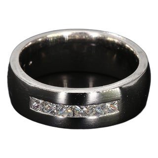 Platinum Men's Diamond Band With Six Channel Set Princess Diamonds - Size 6.75 For Sale