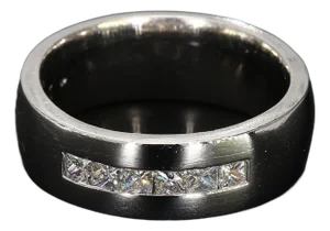 Platinum Men's Diamond Band With Six Channel Set Princess Diamonds - Size 6.75