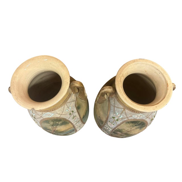 Early 20th Century Nippon Morriage Hand-Painted Vases, a Pair For Sale - Image 5 of 12
