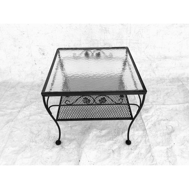 Vintage Meadowcraft Wrought Iron Outdoor Square Glass Top Side Table