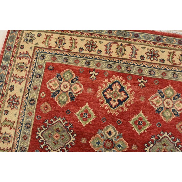 Kazak Rug 4’11” X 6’5” Red Wool Tribal Hand-Knotted Oriental Carpet For Sale In Philadelphia - Image 6 of 12