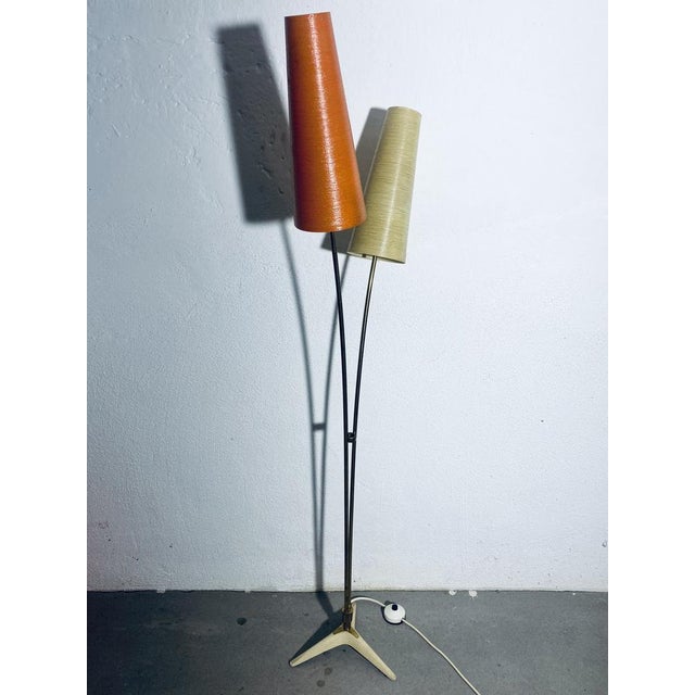 1950s Mid-Century Floor Lamp in Brass with Fiberglass Shades attributed to Cosack, 1950s For Sale - Image 5 of 18