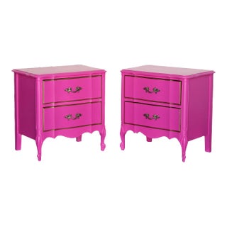 Pair of 1970's French Provincial Fuchsia Nightstands For Sale
