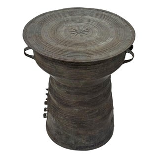 Cast Bronze Rain Drum With Elaborate Detail Patina Finish For Sale